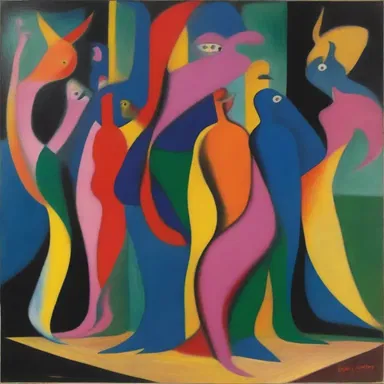 The surrealist painting was filled with vibrant colors and distorted figures, accompanied by amphigory scrawled across the canvas.