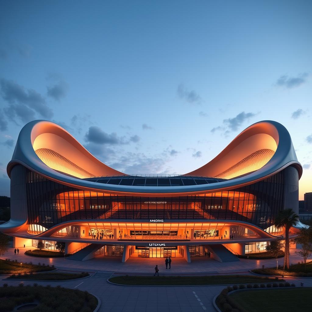 A striking visual of a modern stadium design featuring innovative and attractive architecture