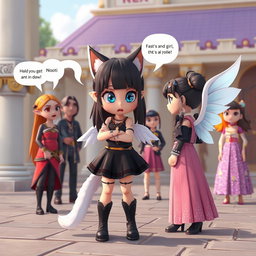 3D anime-style illustration of Rasi, a captivating 7-year-old girl and daughter of a powerful king