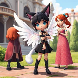 3D anime-style illustration of Rasi, a captivating 7-year-old girl and daughter of a powerful king