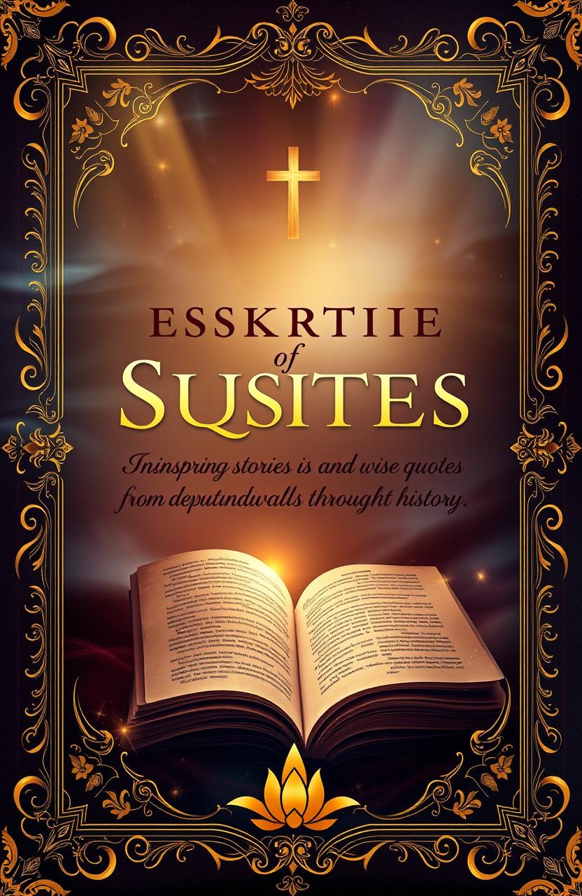 A captivating book cover design featuring a collection of inspiring stories and wise quotes from devout individuals throughout history