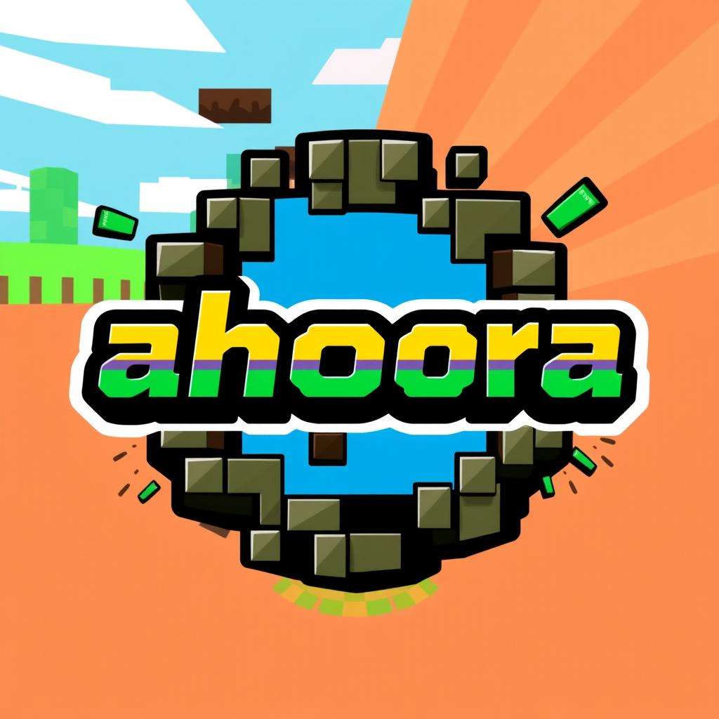 A striking logo design for a Telegram channel dedicated to a Minecraft server, featuring bold and vibrant graphics