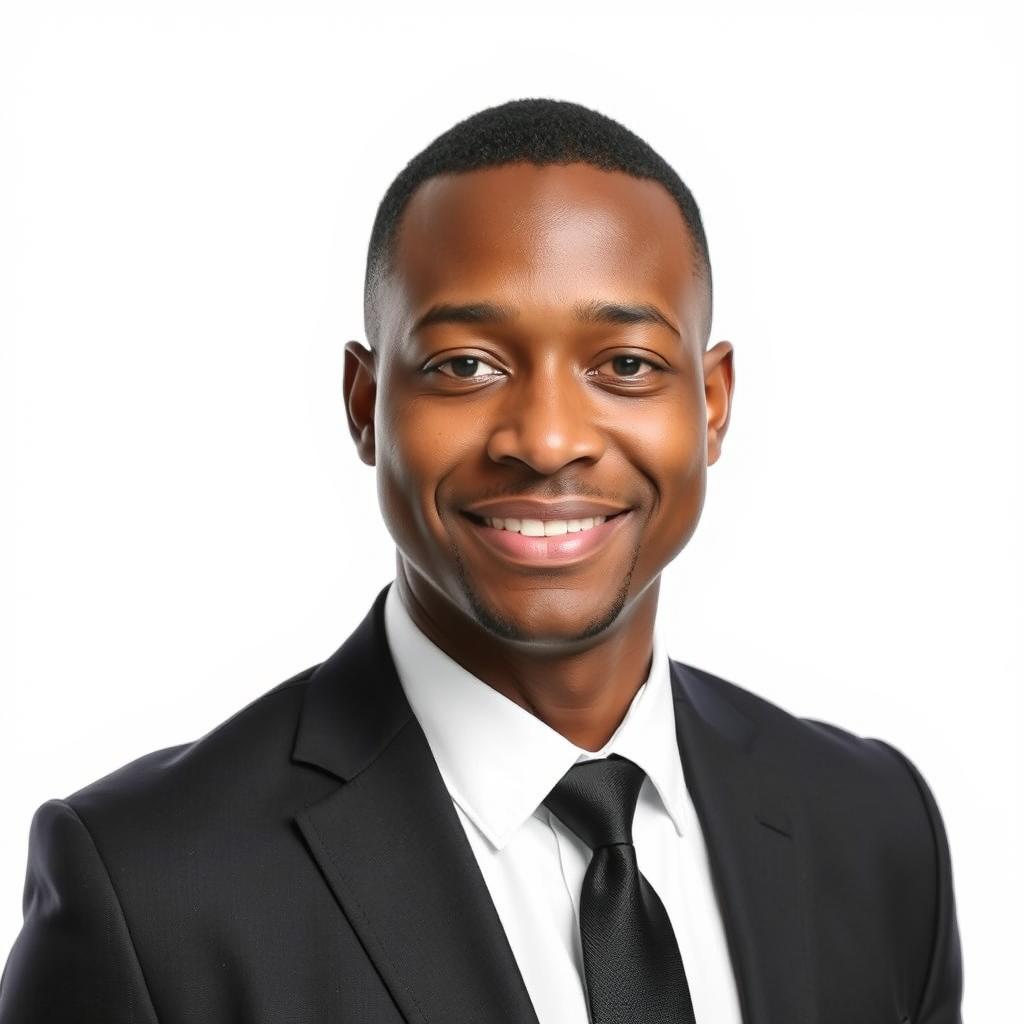 A formal 1x1 ID picture of a professional adult male with a friendly and confident expression