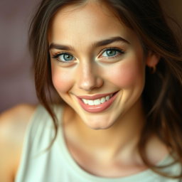 A beautiful 20-year-old woman with an alluring expression, showcasing a playful and confident demeanor