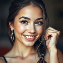 A beautiful 20-year-old woman with an alluring expression, showcasing a playful and confident demeanor