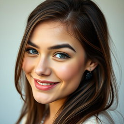 A stunning 20-year-old woman with an alluring expression, featuring a playful and confident demeanor