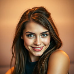 A stunning 20-year-old woman with an alluring expression, featuring a playful and confident demeanor