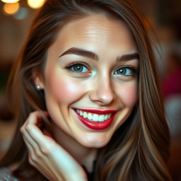 A stunning 20-year-old woman exuding confidence and allure, with a captivating expression that suggests playfulness and charm