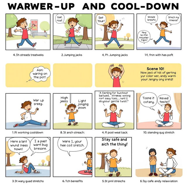 10-Panel Comic Strip: Warm-Up & Cool-Down Fun!