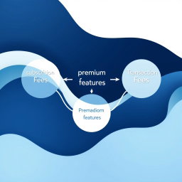An abstract representation of a revenue stream visualizing three key components: subscription fees, premium features, and transaction fees
