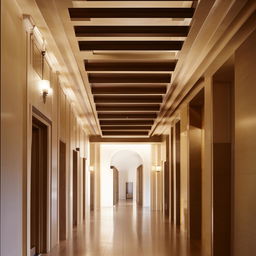 A very long and expansive hallway with architectural details derived from the design elements in the provided link.