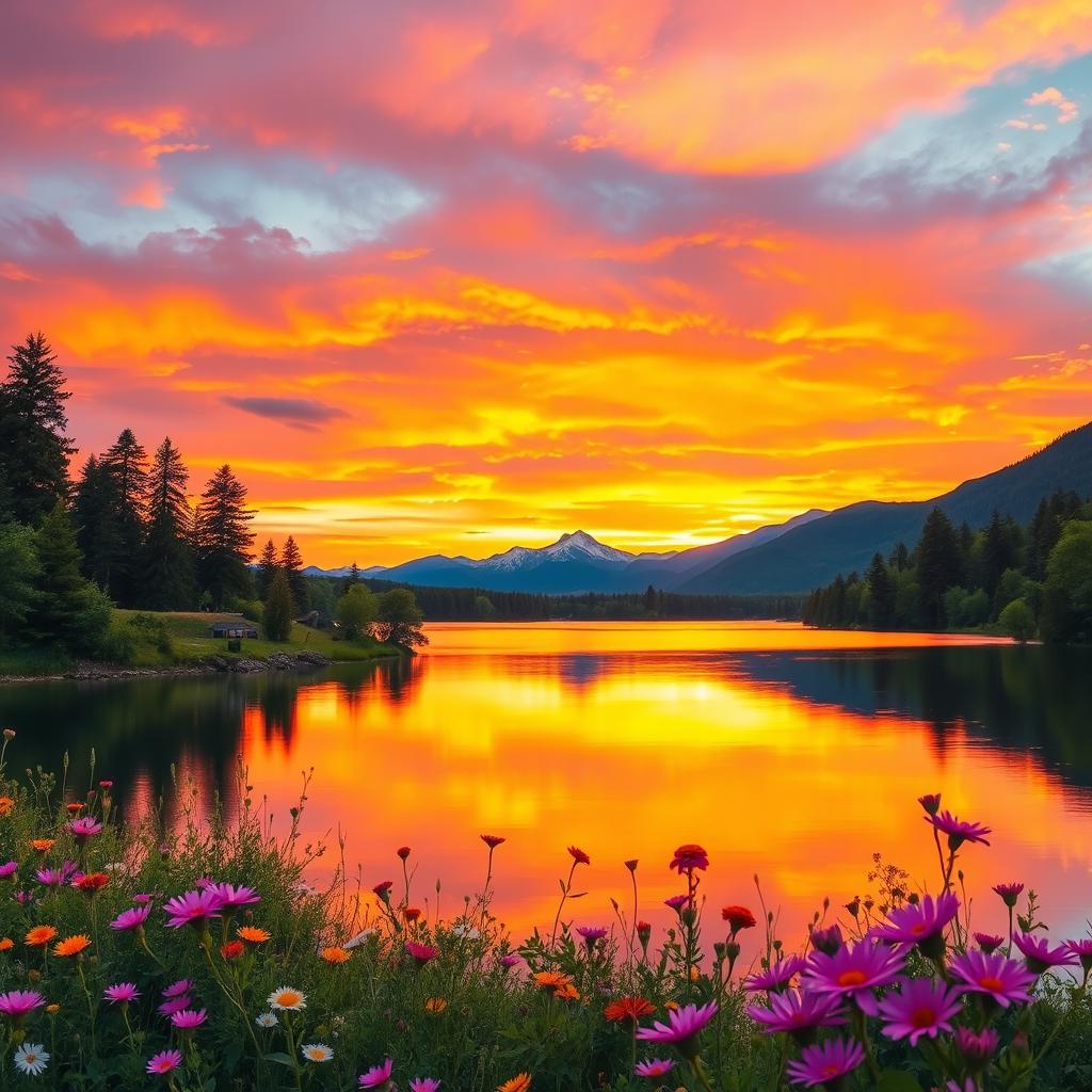 Tranquil Sunset Over a Vibrant Lake