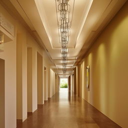 A very long and expansive hallway with architectural details derived from the design elements in the provided link.