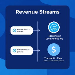 A visually engaging infographic representing different revenue streams: subscription fees, premium features, and transaction fees