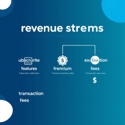 A visually engaging infographic representing different revenue streams: subscription fees, premium features, and transaction fees
