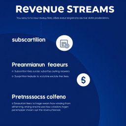 A visually engaging infographic representing different revenue streams: subscription fees, premium features, and transaction fees