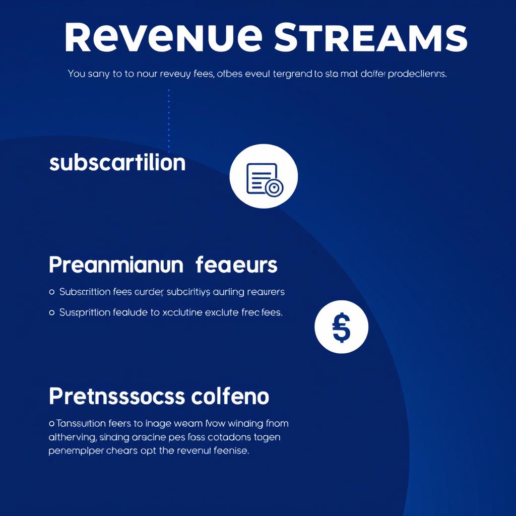 A visually engaging infographic representing different revenue streams: subscription fees, premium features, and transaction fees
