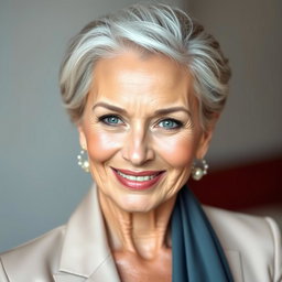A stunning and sexy 60-year-old woman, showcasing her timeless beauty and smooth, wrinkle-free skin