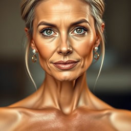 A breathtaking and sexy 60-year-old woman, showcasing her youthful allure with smooth, wrinkle-free skin