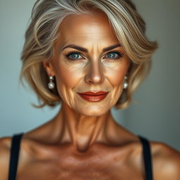 A breathtaking and sexy 60-year-old woman, showcasing her youthful allure with smooth, wrinkle-free skin