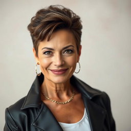 An alluring and beautiful 60-year-old woman, with a smooth, wrinkle-free complexion