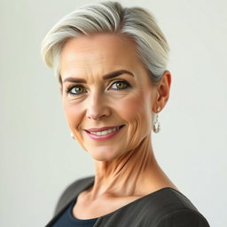 An alluring and beautiful 60-year-old woman, with a smooth, wrinkle-free complexion