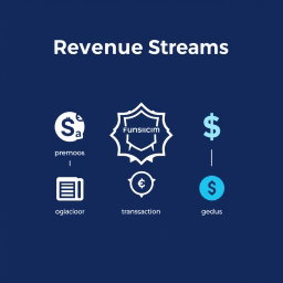 A visually appealing infographic illustrating various revenue streams: subscription fees, premium features, and transaction fees