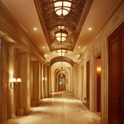 A very long and expansive hallway with architectural details derived from the design elements in the provided link.