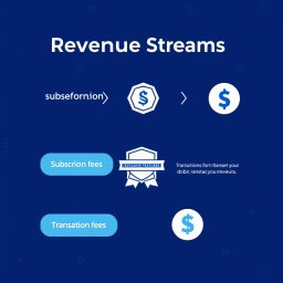 A visually appealing infographic illustrating various revenue streams: subscription fees, premium features, and transaction fees