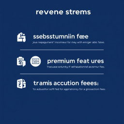 A visually appealing infographic illustrating various revenue streams: subscription fees, premium features, and transaction fees