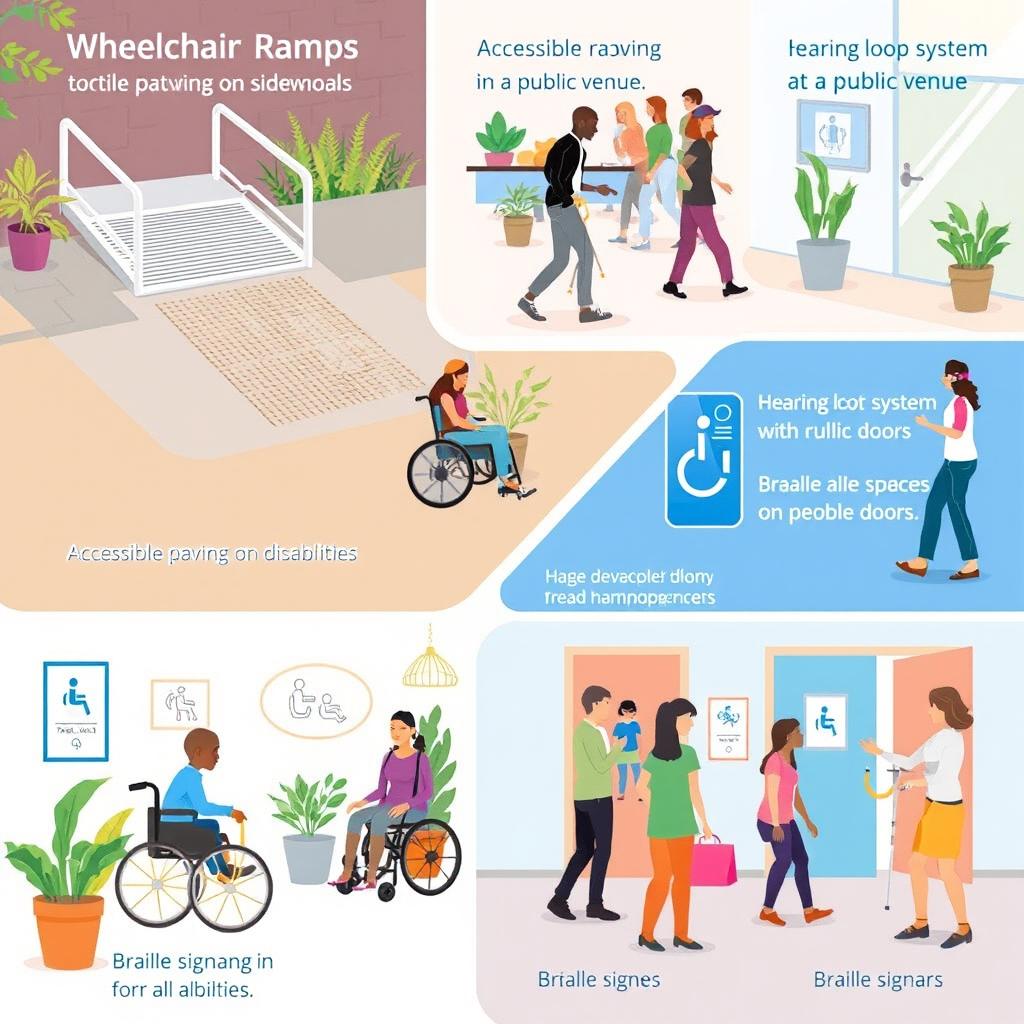 A conceptual illustration showcasing various elements that represent accessibility for people with disabilities