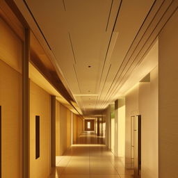 A very long and expansive hallway with architectural details derived from the design elements in the provided link.