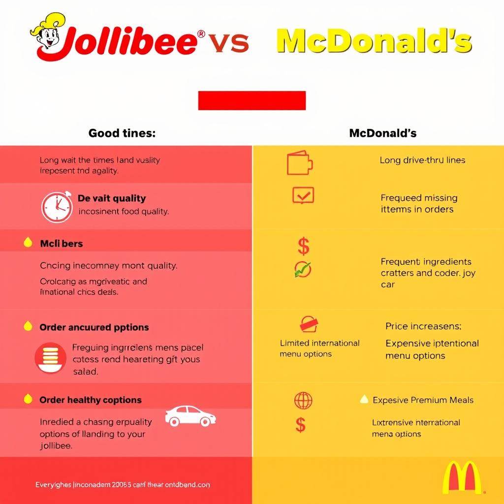 An infographic comparing fast food customer pain points between Jollibee and McDonald's