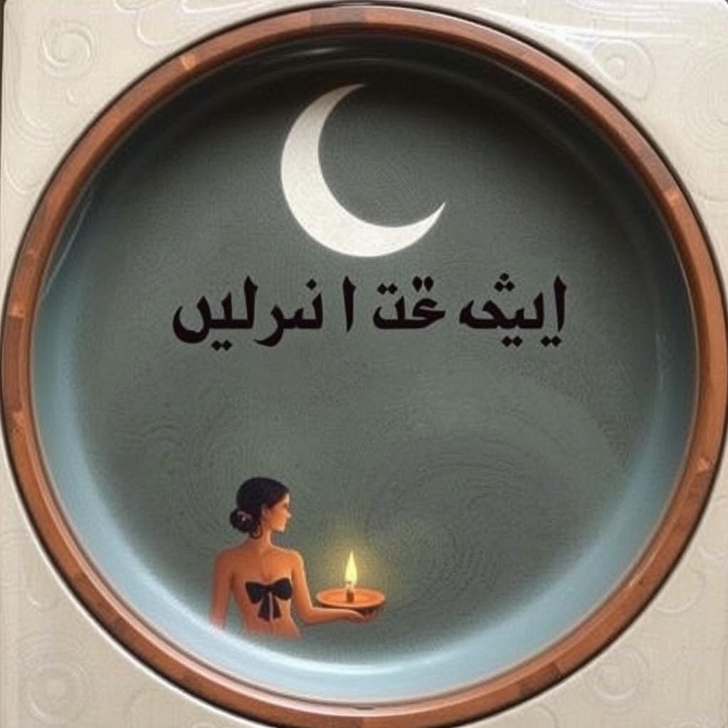 تایپوگرافی زیبا با کلمه 'رمضان' به خط خوشنویسی فارسی، همراه با الگوهای هندسی پیچیده و هفت قمر طلایی اطراف