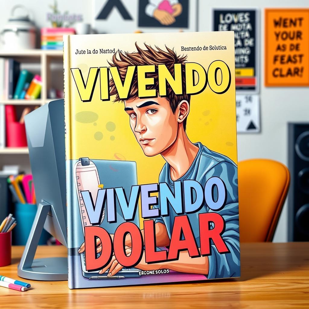A vibrant book cover featuring the title 'VIVENDO EM DOLAR' prominently displayed