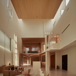 A very large living room featuring a stairway and a TV, inspired by the architecture details given in the provided link.