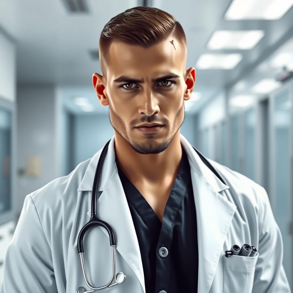 A young man who is a doctor, exuding an aura of superiority and intelligence that surpasses any system