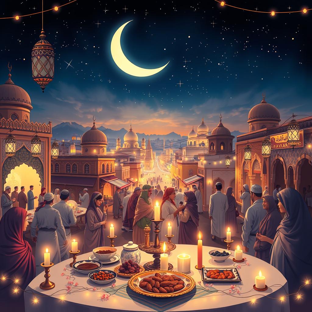 A serene and beautiful depiction of Ramadan, capturing the essence of the holy month