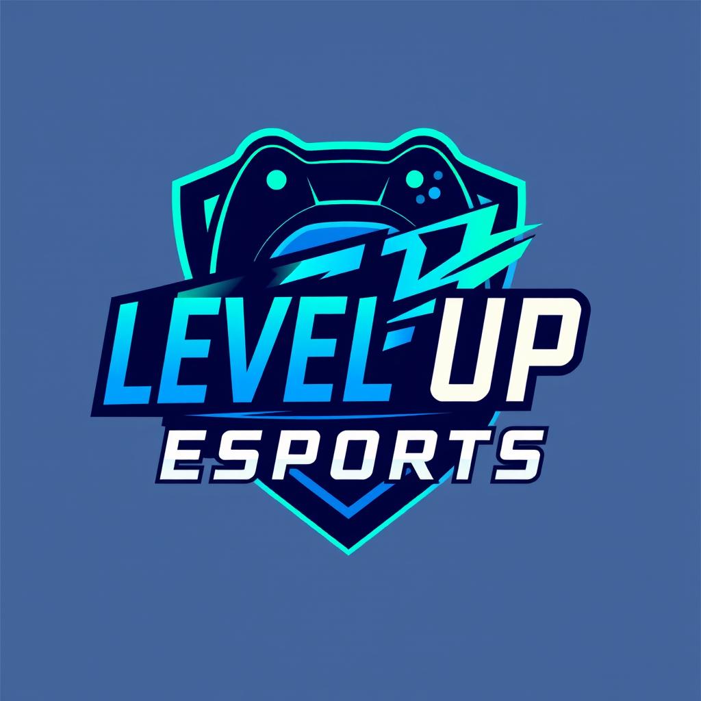 A dynamic and modern logo design featuring the words 'LEVEL UP ESPORTS' prominently displayed