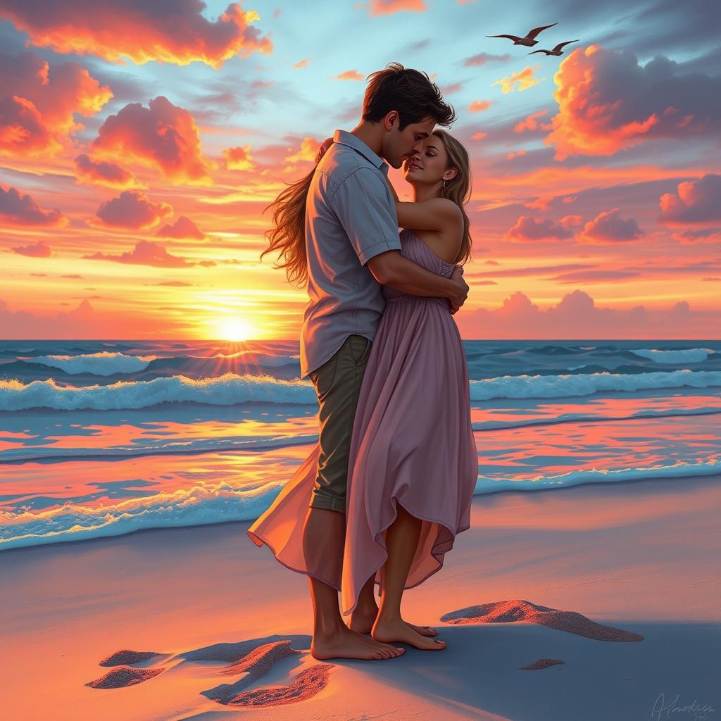 A detailed and artistic depiction of a couple in a passionate embrace, showcasing intimacy and affection