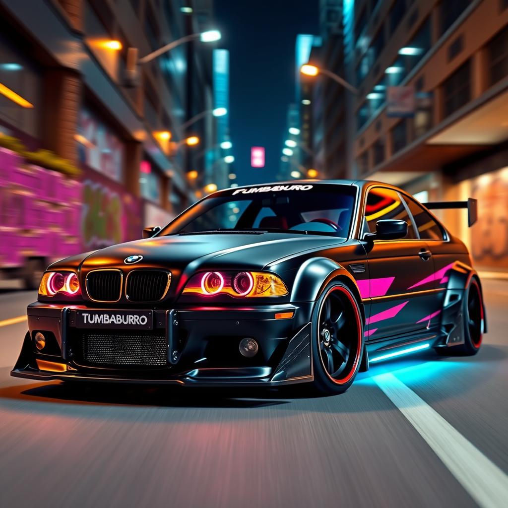 A BMW E46 designed for high-speed chases in a Need for Speed style, featuring a rugged and aggressive look