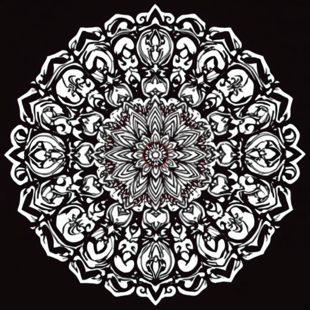 A beautifully intricate mandala design, featuring complex geometric shapes, swirling patterns, and floral elements