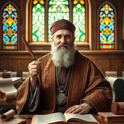 A portrait of Mar Efram the Syrian, depicted as a wise and benevolent teacher and priest
