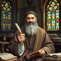 A portrait of Mar Efram the Syrian, depicted as a wise and benevolent teacher and priest