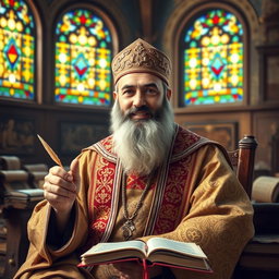 A portrait of Mar Efram the Syrian, depicted as a wise and benevolent teacher and priest