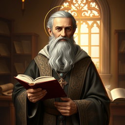 A beautiful portrait of Saint Efram the Syrian, depicted as a wise and kind teacher and priest