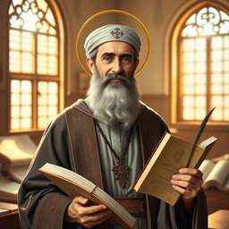 A beautiful portrait of Saint Efram the Syrian, depicted as a wise and kind teacher and priest