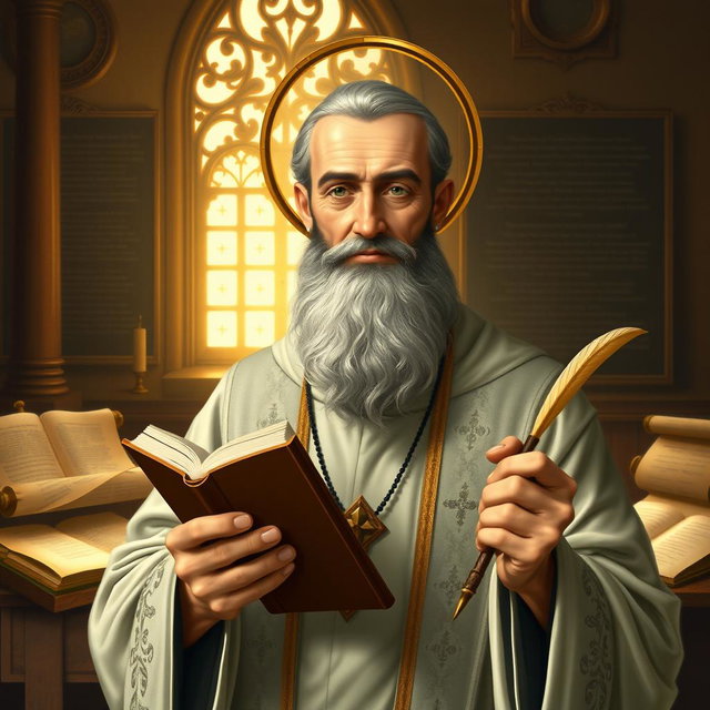 A beautiful portrait of Saint Efram the Syrian, depicted as a wise and kind teacher and priest