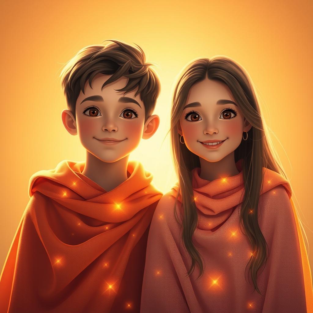 A warm and soft light emanates from the image of a brother and sister, creating an atmosphere that is not overly clear but filled with tranquility