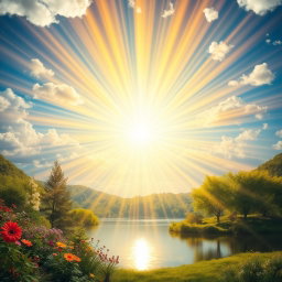 A stunning visual representation of light spreading outwards in all directions, filled with vibrant colors and dynamic shapes, creating a sense of warmth and energy